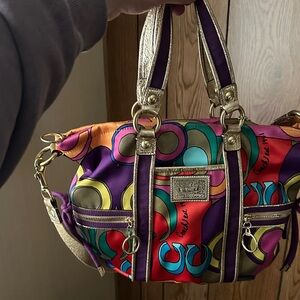 Coach Multicolor Patterned Shoulder Bag with Gold Trim
